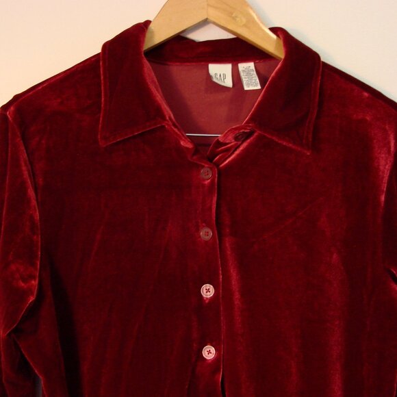Gap Velvet Shirt Button Up Holiday Party Burgundy Wine Loose Size Large - Picture 4 of 12